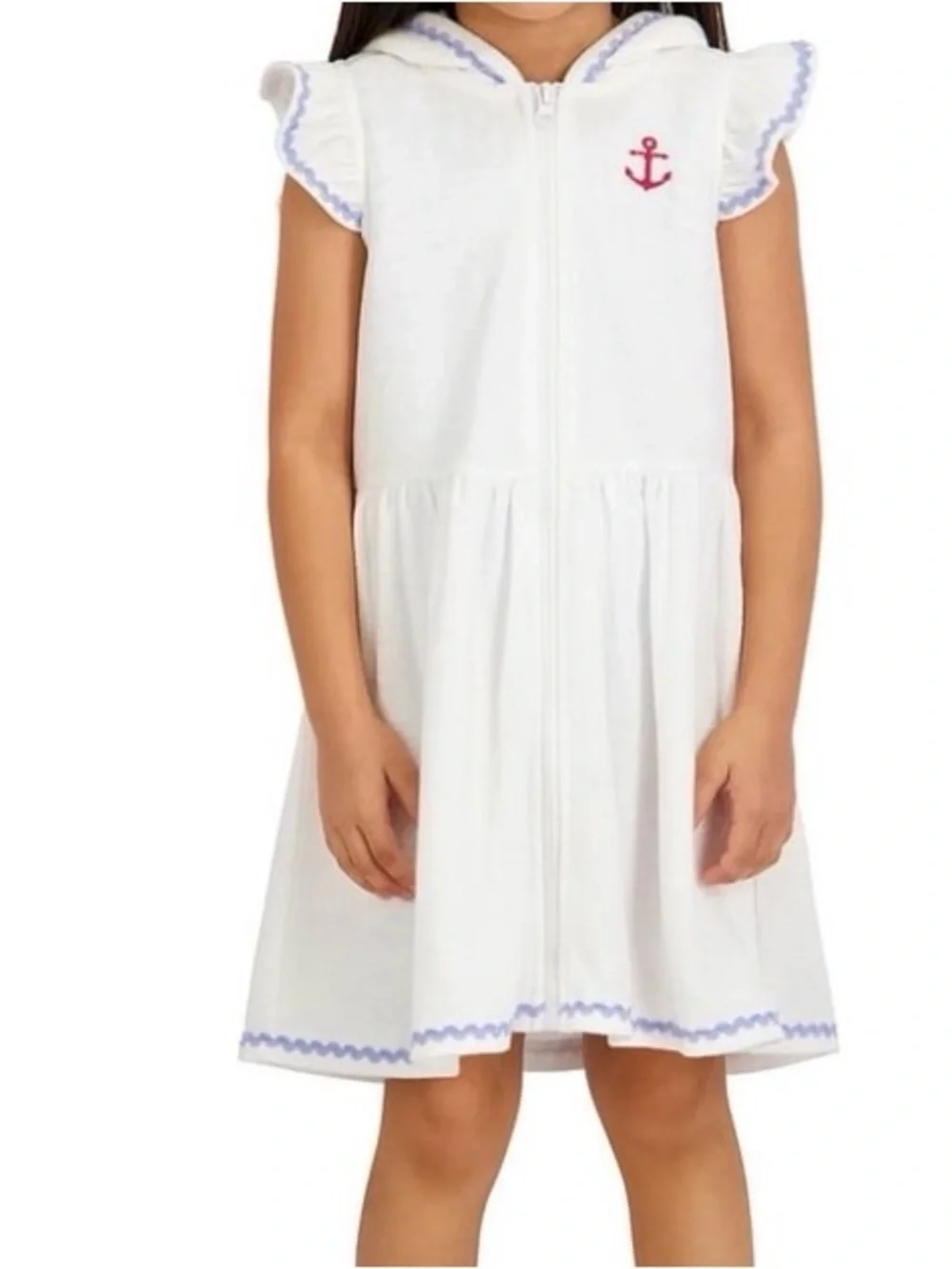 Sperry Light Blue & White Striped Ruffle One-Piece with White Hooded Cover-Up